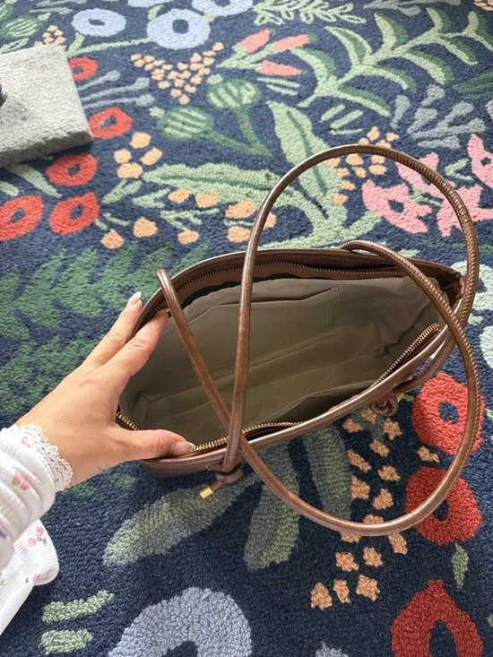 Brown Shoulder Bag with Gold-Tone Accents - Picture 3 of 5